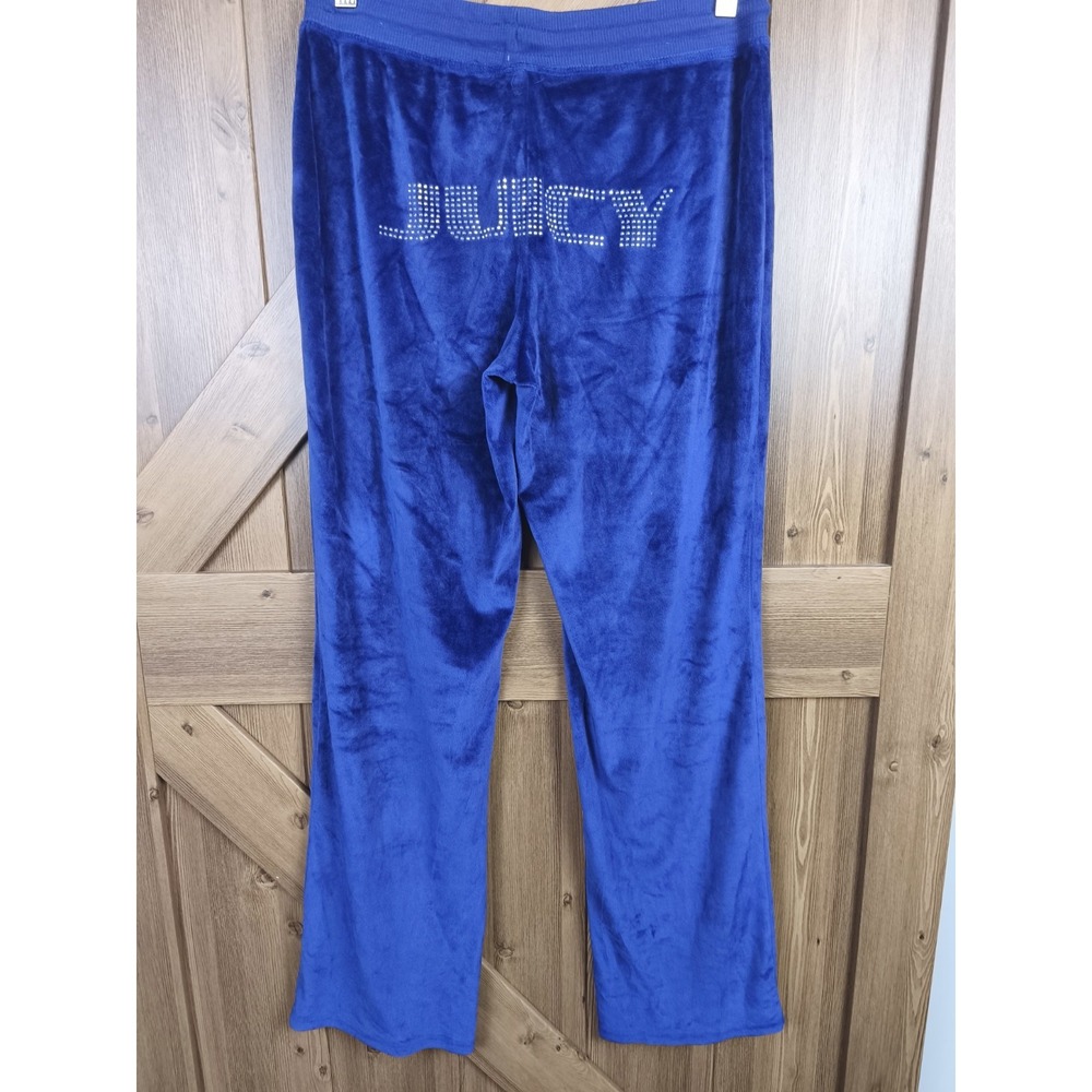 Juicy Couture Royal‎ Blue Velour Rhinestone Logo Pajama Pants Sleepwear Medium